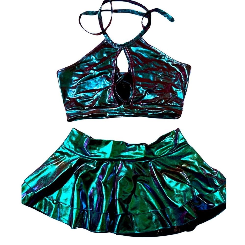 Sexy Metallic Shiny Exotic Club Festival Dancer Mermaid Costume Lingerie Set M